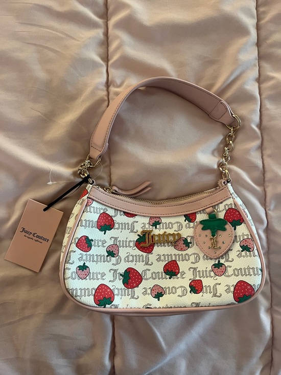 Juicy Couture Handbags - Juicy Couture Pink Strawberry Print Shoulder Bag with Gold Hardware